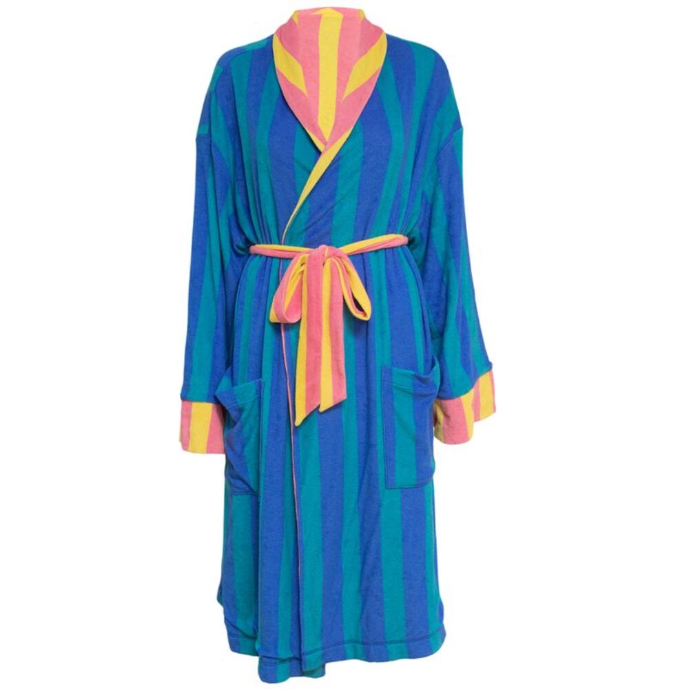 Pride Adult Long Sleeve Reversible Robe Blue Striped, M/L